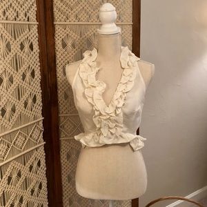 C/MEO Linen-Blend Ruffle Top